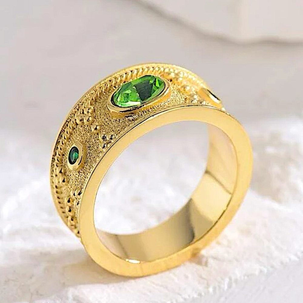 Gold Plated Peridot Zircon Band Ring - Picture 4 of 6